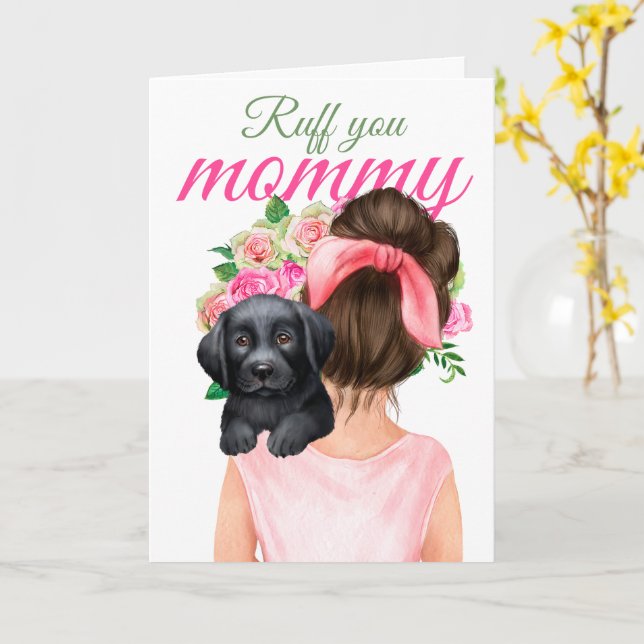 Cartão Black Labrador Puppy Com Mulher Ruff Sua Mamãe (Flor Amarela)