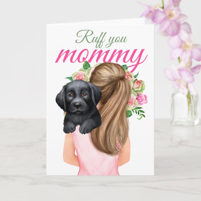 Cartão Black Labrador Puppy Com Mulher Ruff Sua Mamãe (Orquídea)
