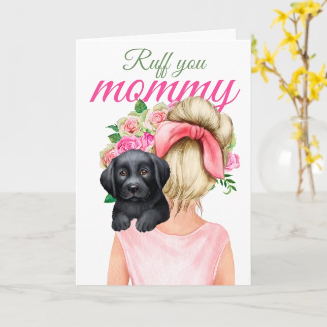 Cartão Black Labrador Puppy Com Mulher Ruff Sua Mamãe (Flor Amarela)