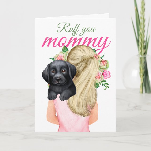 Cartão Black Labrador Puppy Com Mulher Ruff Sua Mamãe (Frente)