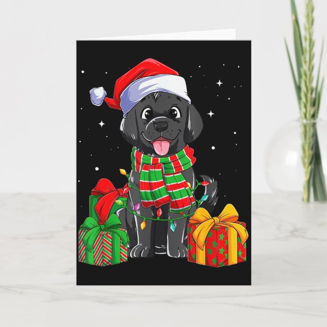 Cartão Black Labrador Retriever Christmas Lights Xmas Lab (Frente)