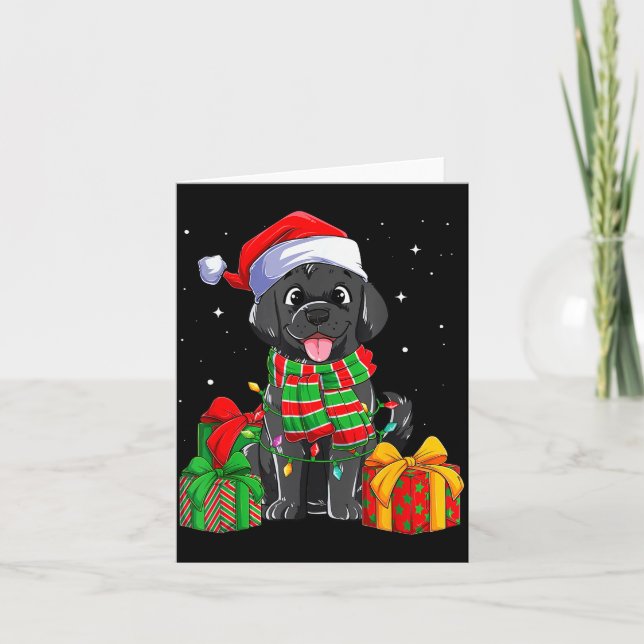Cartão Black Labrador Retriever Christmas Lights Xmas Lab (Frente)
