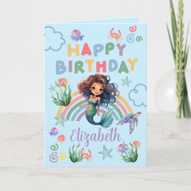 Cartão Black Mermaid Birthday Card in Blue (Frente)