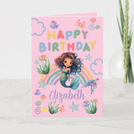 Cartão Black Mermaid Birthday Card in Pink
