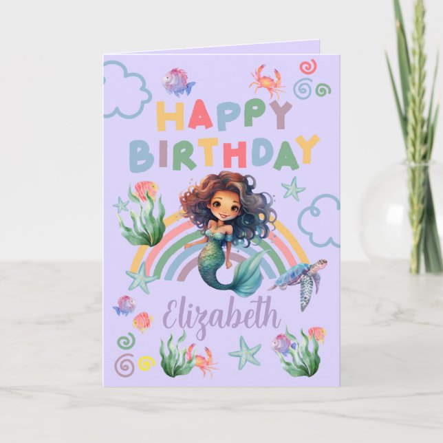 Cartão Black Mermaid Birthday Card in Purple (Frente)