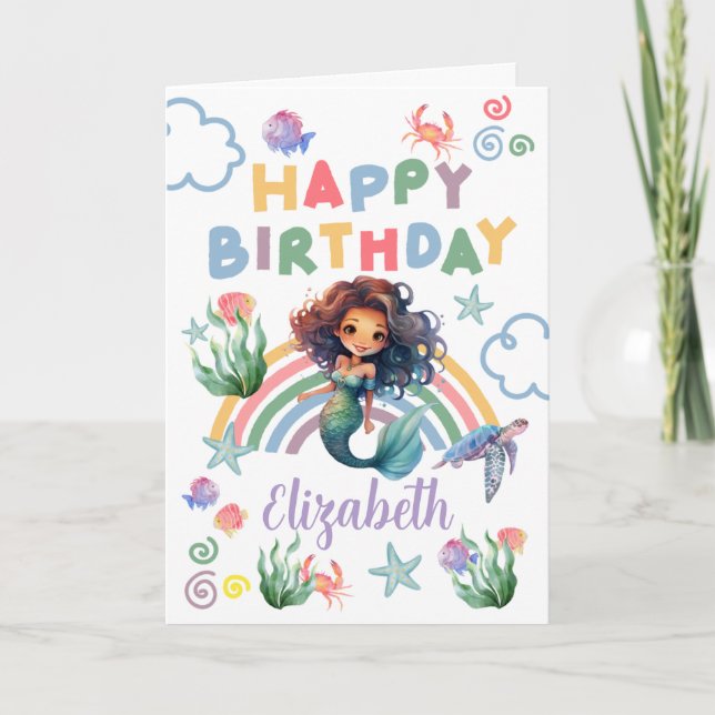 Cartão Black Mermaid Birthday Card in White (Frente)