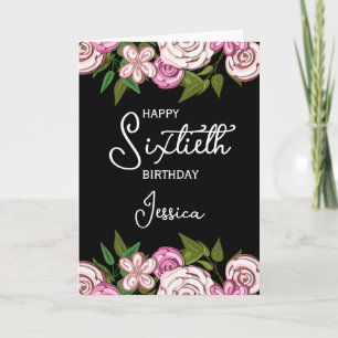 Cartão Black Pink Floral Preto 60º Aniversário