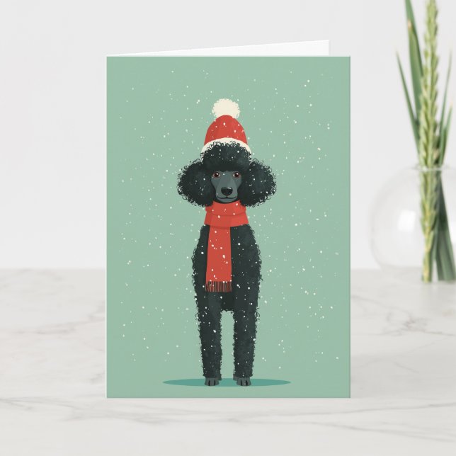 Cartão Black Poodle Holiday Greeting (Frente)
