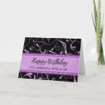 Cartão Black Purple Swirls Sister in Law Birthday Card<br><div class="desc">Um cartão de saudação bonito e pensativo para o aniversário da irmã no aniversário da lei,  com textos modernos de design e estilo com letra de mão.</div>