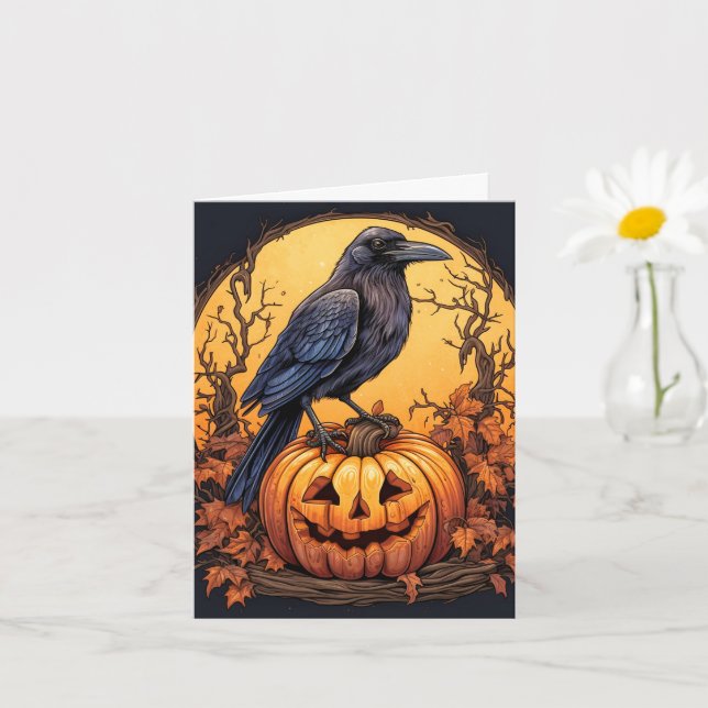 Cartão Black Raven Happy Halloween (Planta pequena)