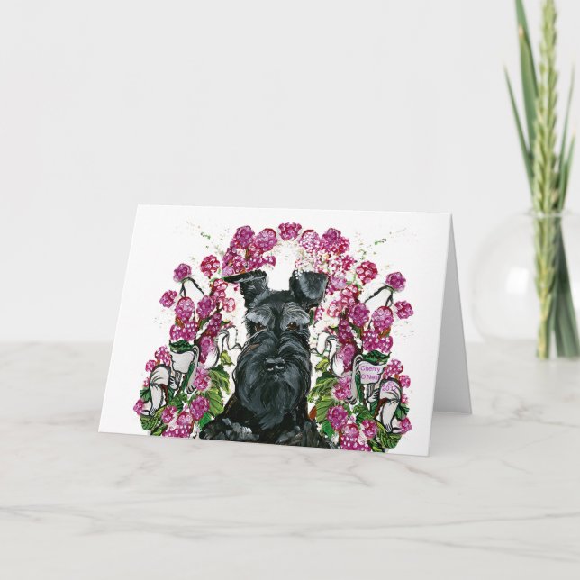Cartão Black Schnauzer Bouquet (Frente)