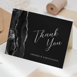 Cartão Black Silver Ágata Script Casamento Escuro Obrigad