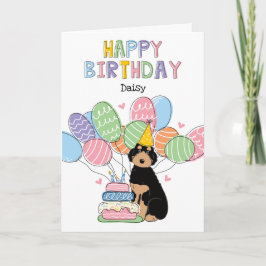 Cartão Black Tan Aussiedoodle Dog Feliz Aniversário