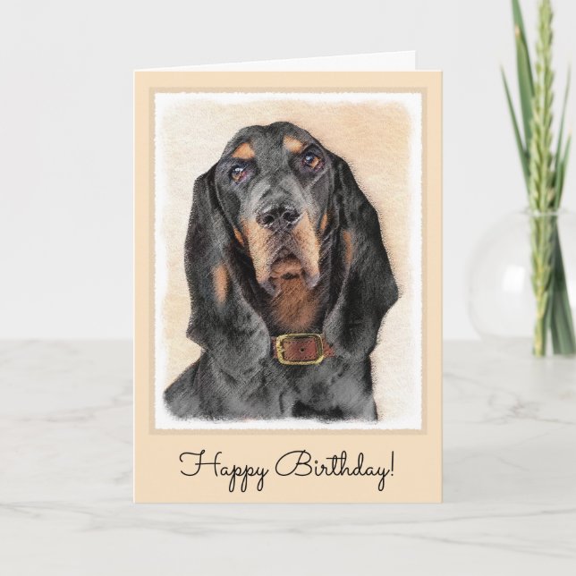 Cartão Black & Tan Coonhound Painting - Original Dog Art (Frente)