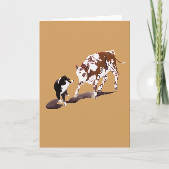 Cartão Black Tri Aussie Cow Dog Blank Greeting Card (Frente)