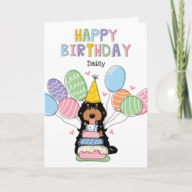 Cartão Black Tri Cockapoo Cavapoo Dog Feliz Aniversário (Frente)