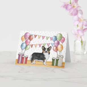 Cartão Black Tricolor Pembroke Welsh Corgi Feliz Aniversá