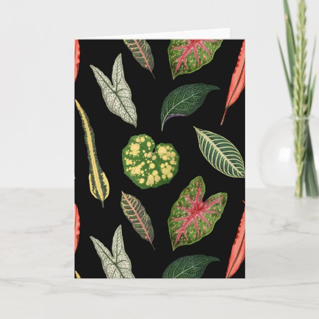 Cartão Black Vintage Plant Leaf Folded Greeting Card (Frente)