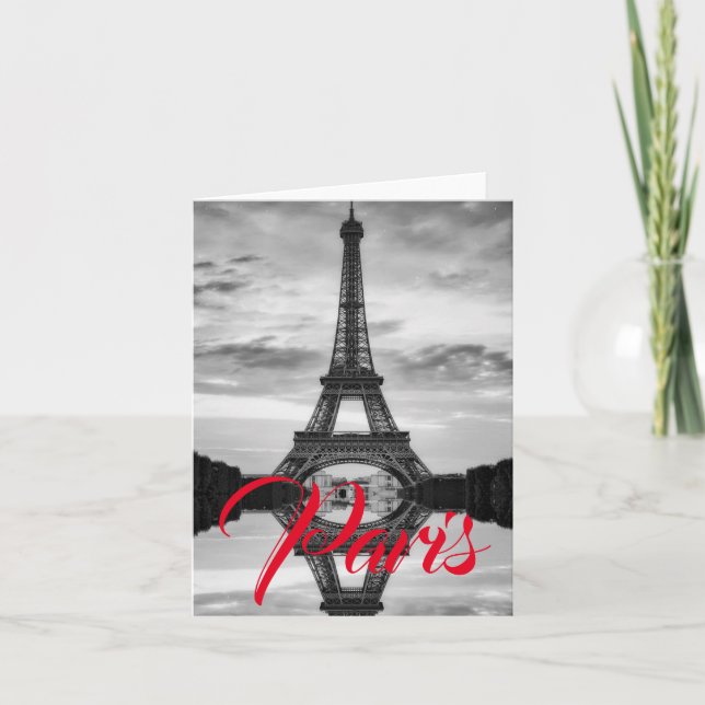 Cartão Black White Eiffel Tower Paris Love City Viagem (Frente)