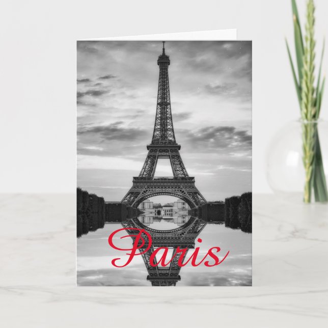Cartão Black White Eiffel Tower Paris Love City Viagem (Frente)