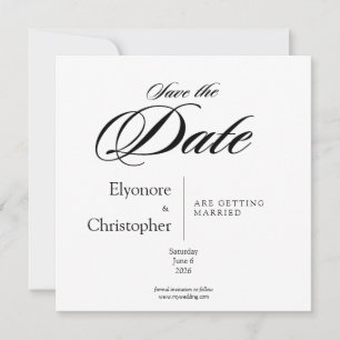 Cartão Black & White Minimal Quadrado Casamento Salve a D