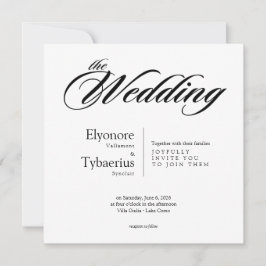 Cartão Black & White Minimal Square Wedding Invitation
