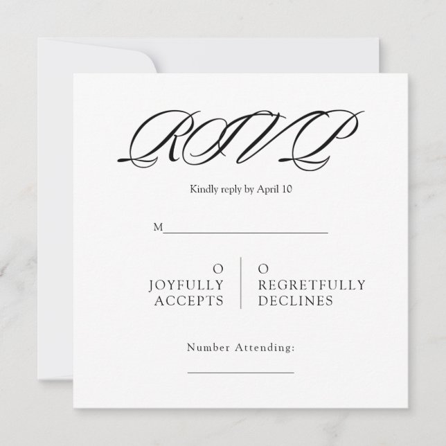 Cartão Black& White Minimal Square Wedding RSVP (Frente)