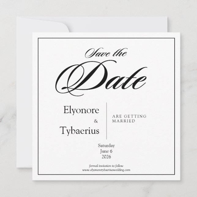 Cartão Black & White Minimal Square Wedding Save the Date (Frente)