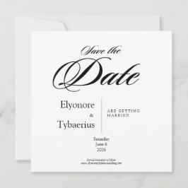Cartão Black & White Minimal Square Wedding Save the Date