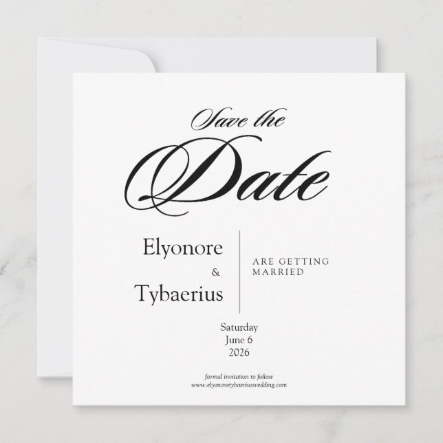 Cartão Black & White Minimal Square Wedding Save the Date (Frente)