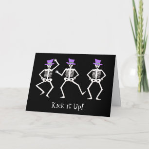 Cartão Black White Purple Halloween Skeleton Bones Dance