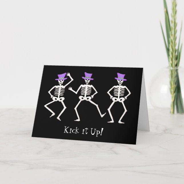 Cartão Black White Purple Halloween Skeleton Bones Dance (Frente)
