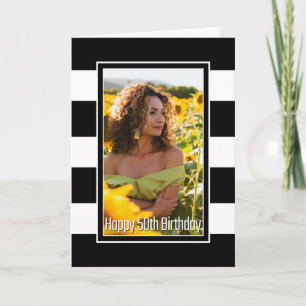 Cartão Black White Striped 50th Birthday