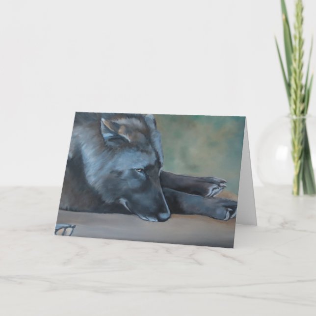 Cartão Black Wolf Lying Art Greeting Card (Frente)