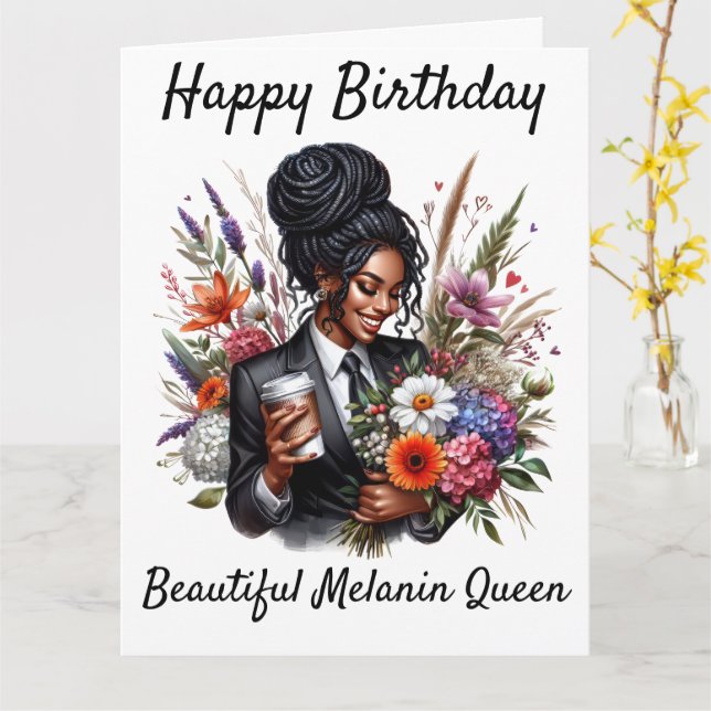 Cartão Black woman birthday card (Flor Amarela)