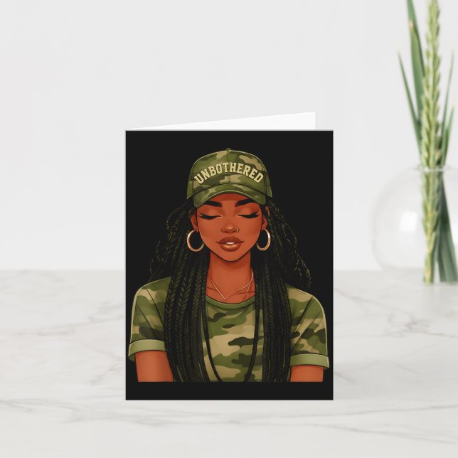 Cartão Black Woman Unbothered Locs Camo Girl Women Loc'd  (Frente)