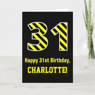 Cartão Black & Yellow Striped "31"; 31º Aniversário + N