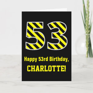 Cartão Black & Yellow Striped "53"; 53º Aniversário + N