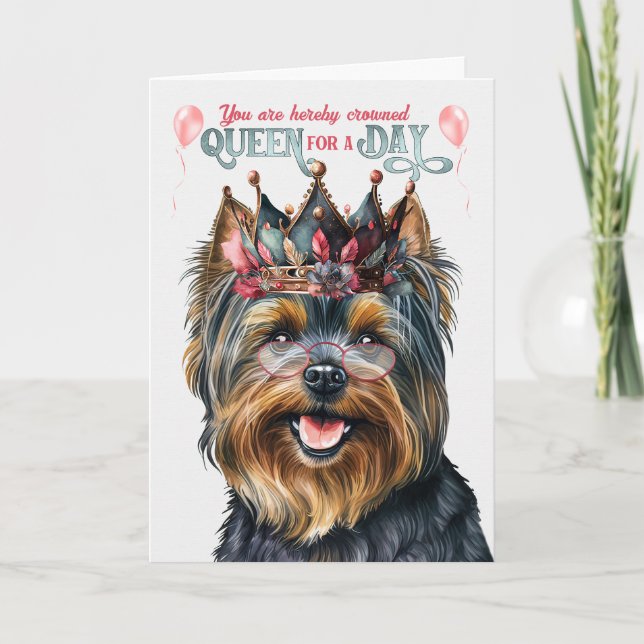 Cartão Black Yorkie Terrier Queen para o dia feliz aniver (Frente)