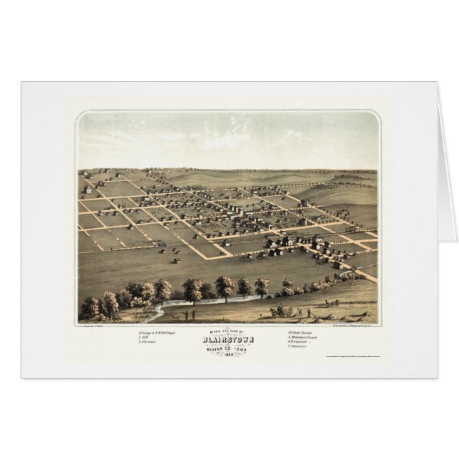 Cartão Blairstown, mapa panorâmico de IA - 1868 (Frente Horizontal)