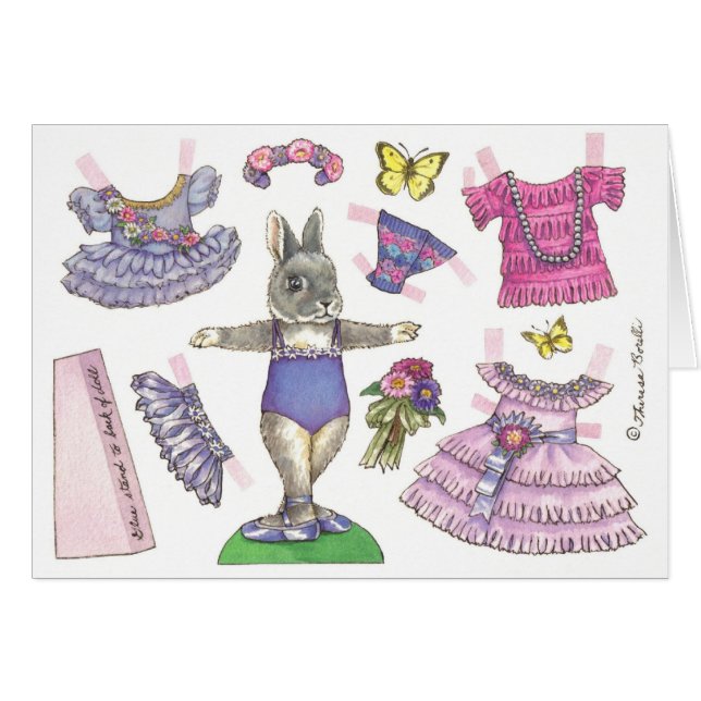 Cartão Blank Aster Ballerina Bunny Paper Doll Card (Frente Horizontal)