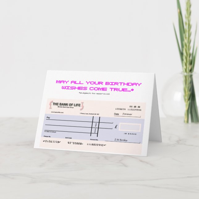 Cartão Blank Check Birthday Card (Frente)