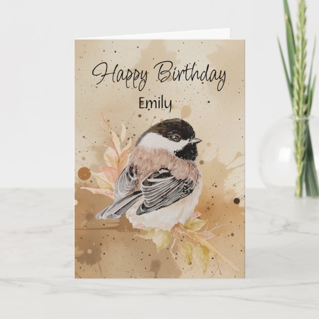 Cartão Blank Custom Name Birthday Chickadee Bird Nature (Frente)