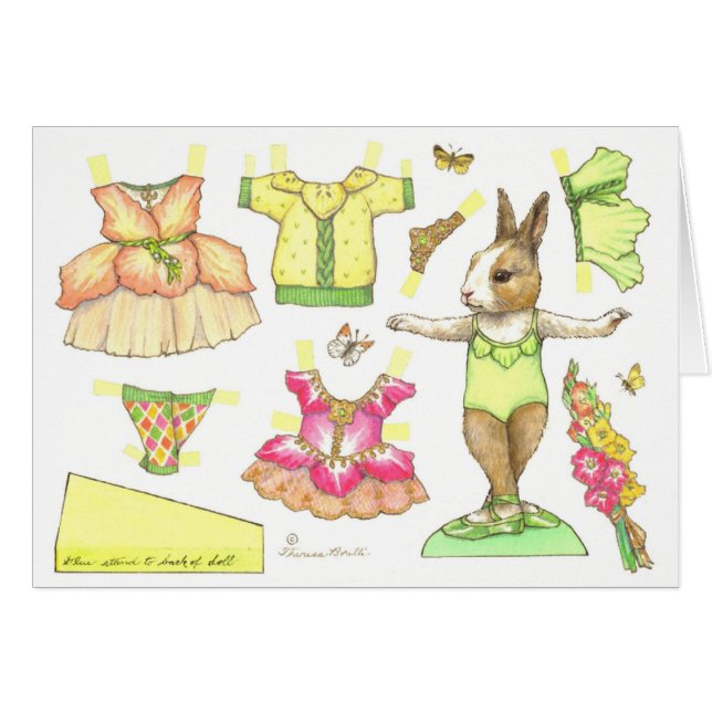 Cartão Blank Gladiolus Ballerina Bunny Paper Doll Card (Frente Horizontal)