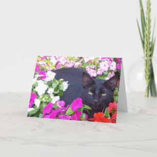 Cartão Blank Greeting Card with Cat in Flowers