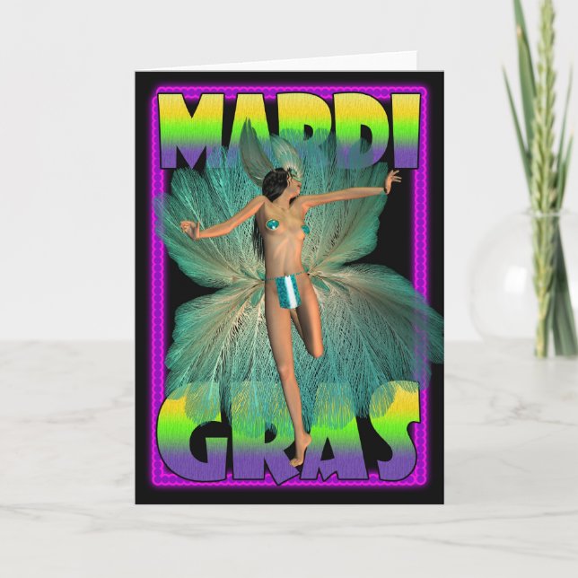 Cartão Blank Mardi Gras Card with Dancer Dressed up with (Frente)