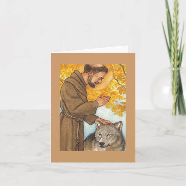 Cartão blank note card St Francis & wolf (Frente)