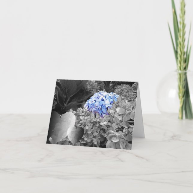 Cartão Blank Notecard Blue Flowers Black and White Design (Frente)