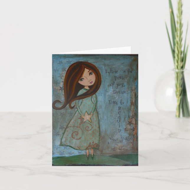 Cartão Blank Notecard Folk Art Girl (Frente)