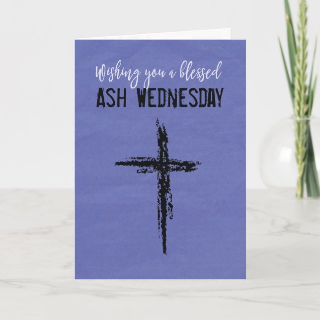 Cartão Blessed Ash Wednesday Black Cross on Purple (Frente)